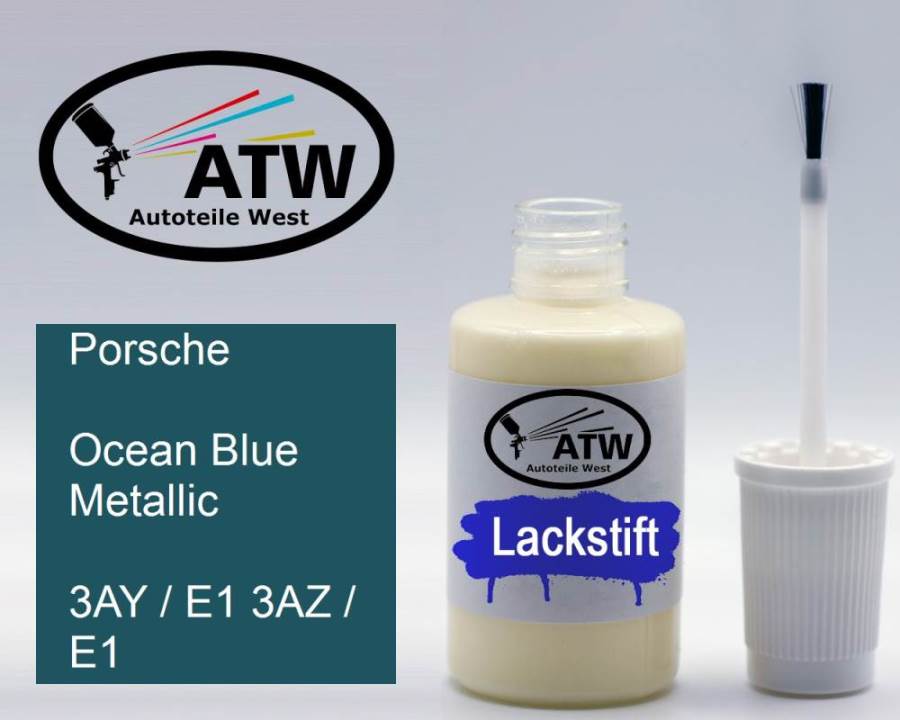 Porsche, Ocean Blue Metallic, 3AY / E1 3AZ / E1: 20ml Lackstift, von ATW Autoteile West.